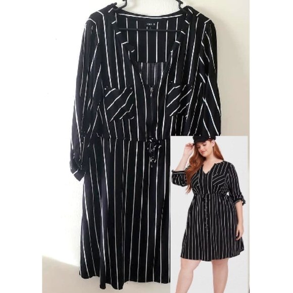 torrid Dresses & Skirts - Torrid Black Striped Shirt Dress Sz 2